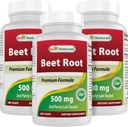 Bedste Naturals Beet Root Powder 500 mg 180 kapsler (180 greve (pakning med 3))