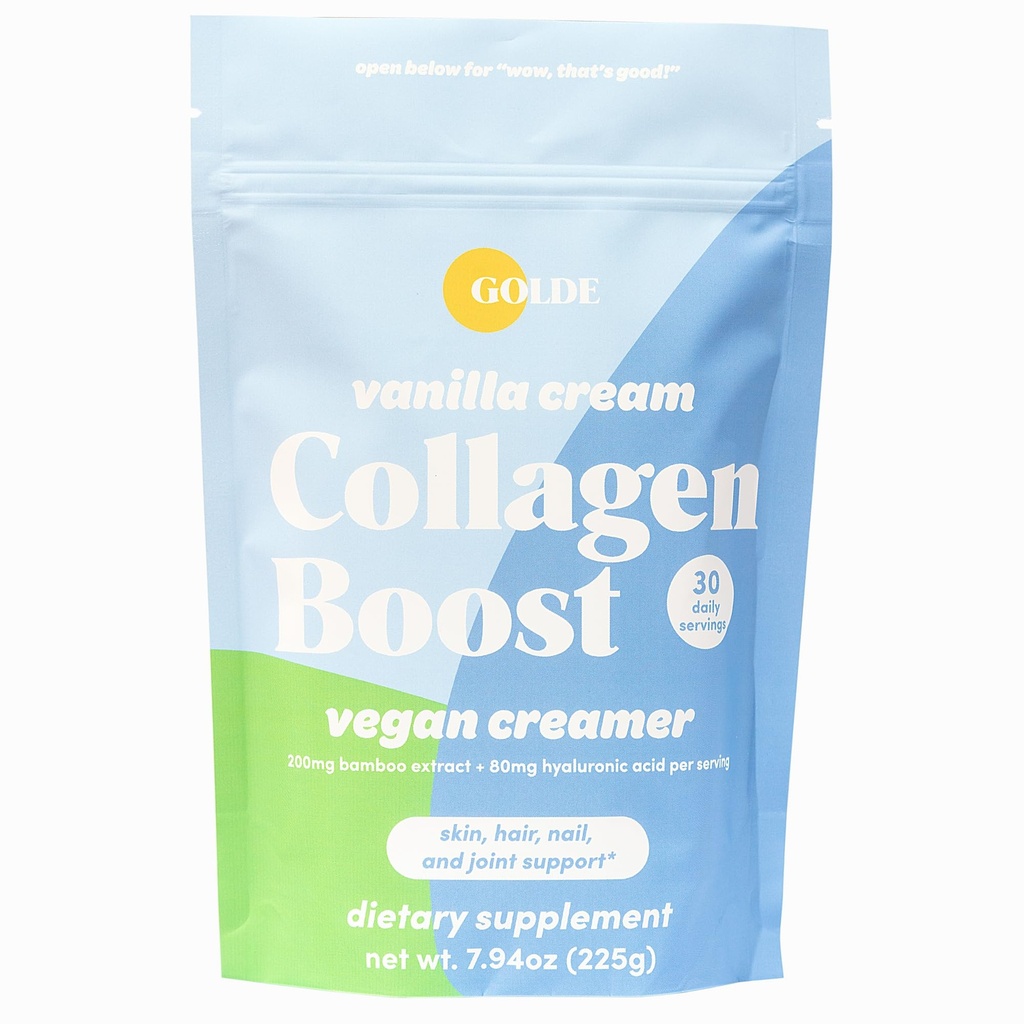GOLDE - Collagen Boost Vegan Creamer - Vanilla Cream - Plant baseret Collagen supplement w / Hyaluronic Acid, Biotin, & Bamboo Extract - Understøtter hår, hud, og negle sundhed - 30 Servere