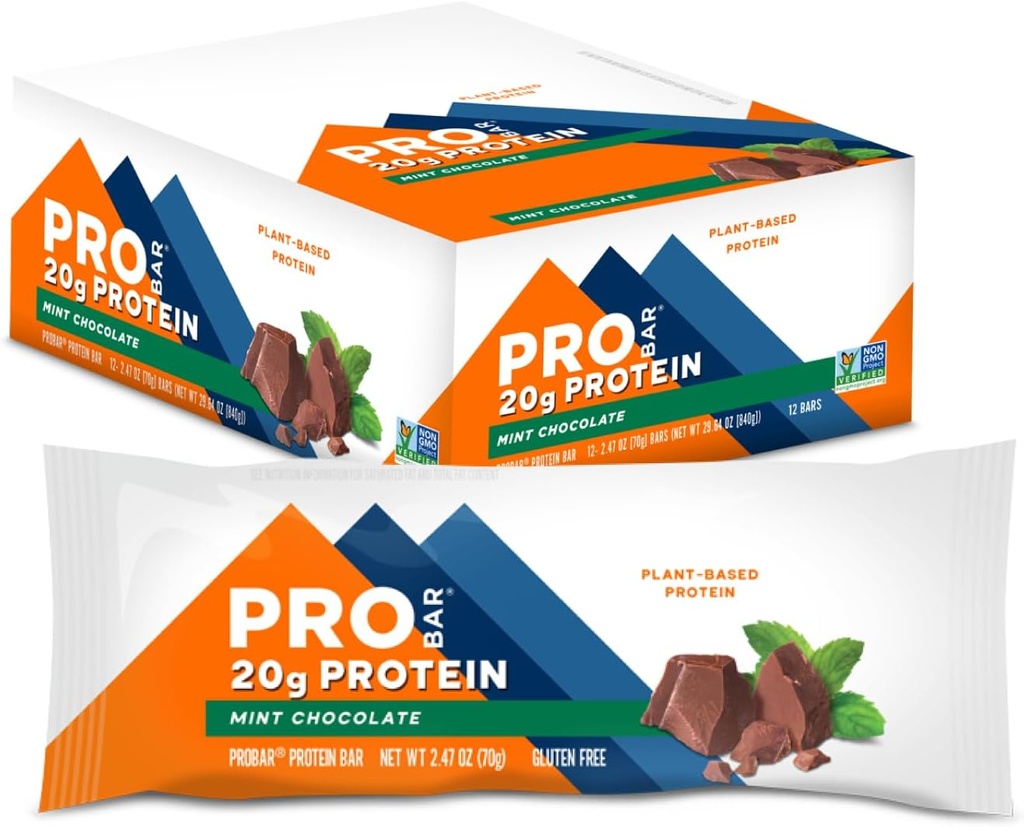 PROBAR - PROTEIN Bar, Mint Chokolade, Non- GMO, Gluten- fri, sund, Plant- baseret, Whole- Food Ingredients, Natural Energy (12 Greve)