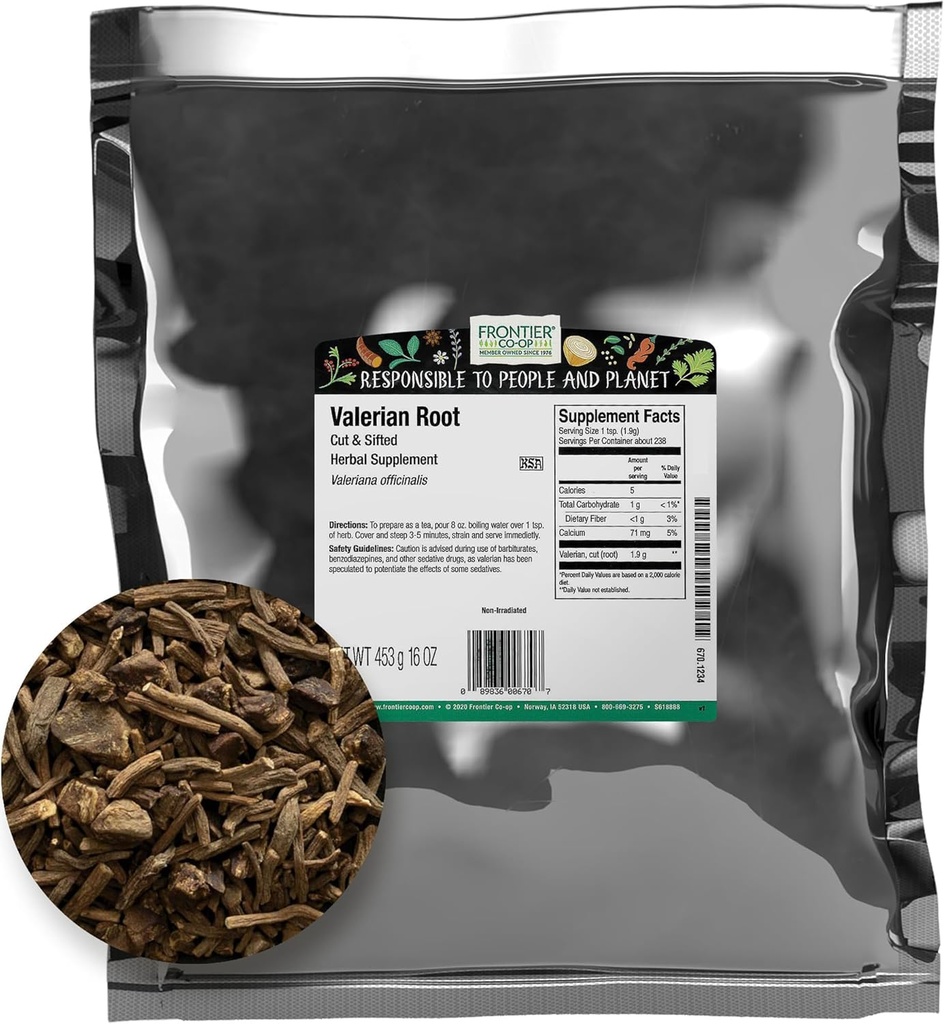 Frontier Co- op Cut og Sifted Valerian Root 1lb, Kosher - for Valerian Root Tea, DIY supplement kapsler, Bedtime Formula og søvn puder