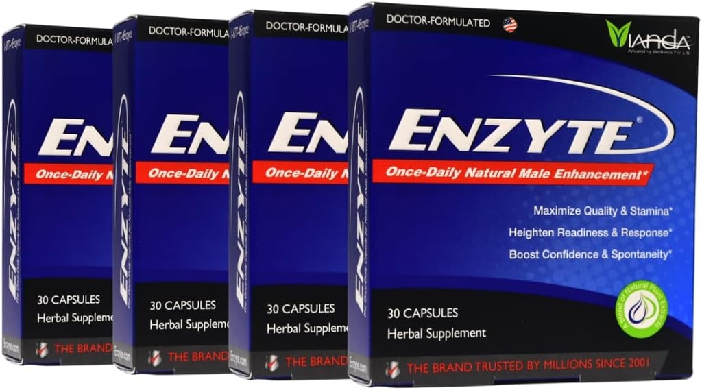 Enzyte ® Natural Male Enhancement Bundle til kvalitet og Stamina med asiatisk Ginseng, Ginkgo Biloba, Grape Seed Extract, Horny Geat Weed - 4 Pack Bundle