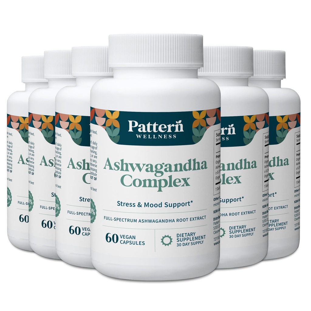 Mønster Wellness Ashwagandha Kompleks for mænd og kvinder - KSM- 66 & Black Pepper Extract - Hele kroppen & hjerte sundhed - understøtter stress & mad - ikke-GMO - 360 Veganske kapsler