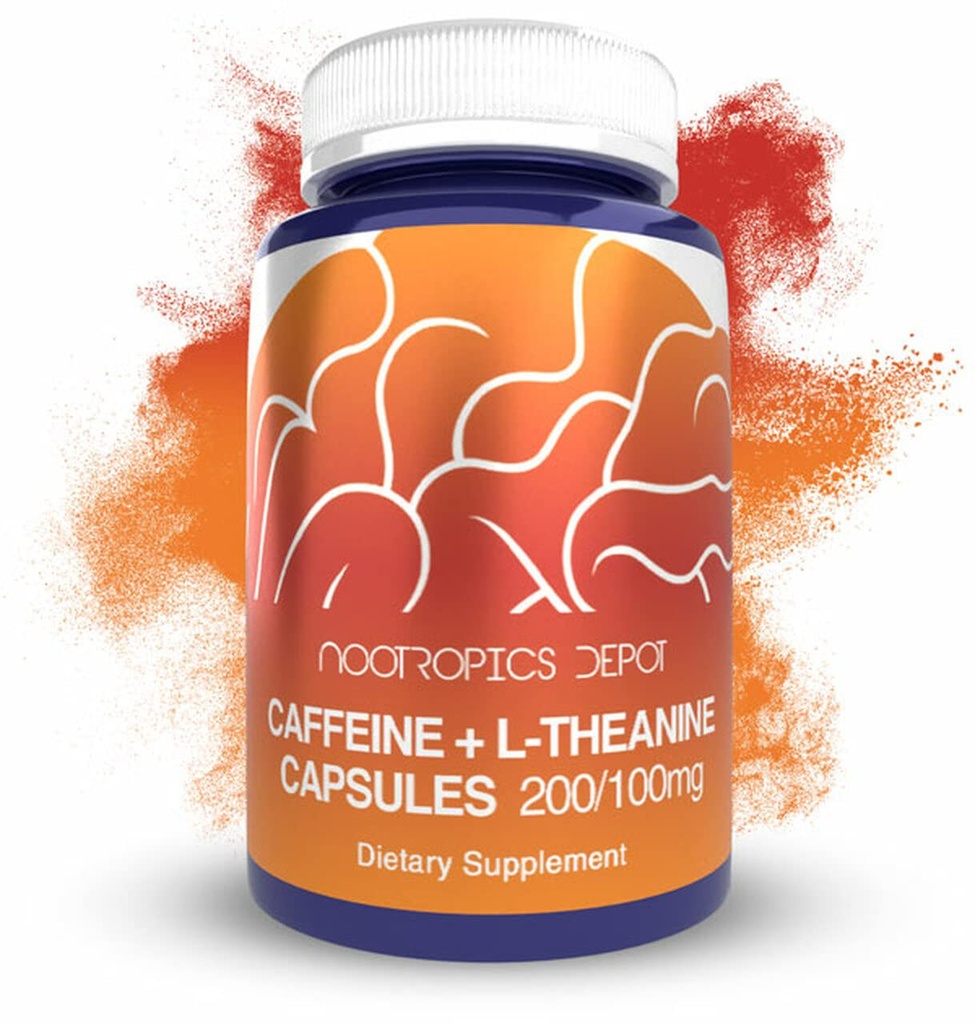 Nootropics Depot Koffein og L- Theanin Kapsler Coffein 124; 60 Greve Coffein 124; Indeholder 200mg Koffein og 100mg L- Theanine Coffein 124; Natural Supplement Coffein 124; Energy Booster Coffein 124; Mental Focus + Alerness Coffein 124; Coffee Alternative