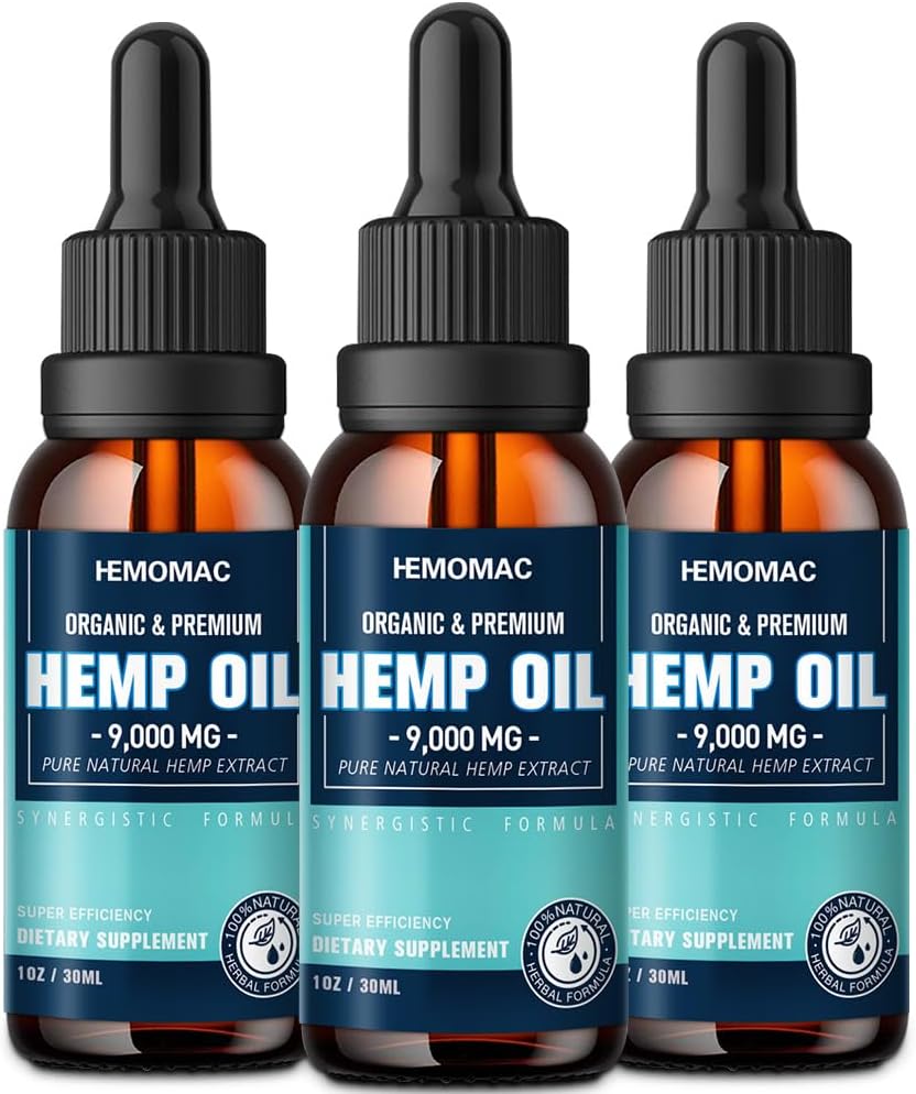 Hamp Oil (3-Pack) høj potens - Maksimal styrke naturlige Hamp Drops Økologisk tinktur med Vegan, non-GMO 0701