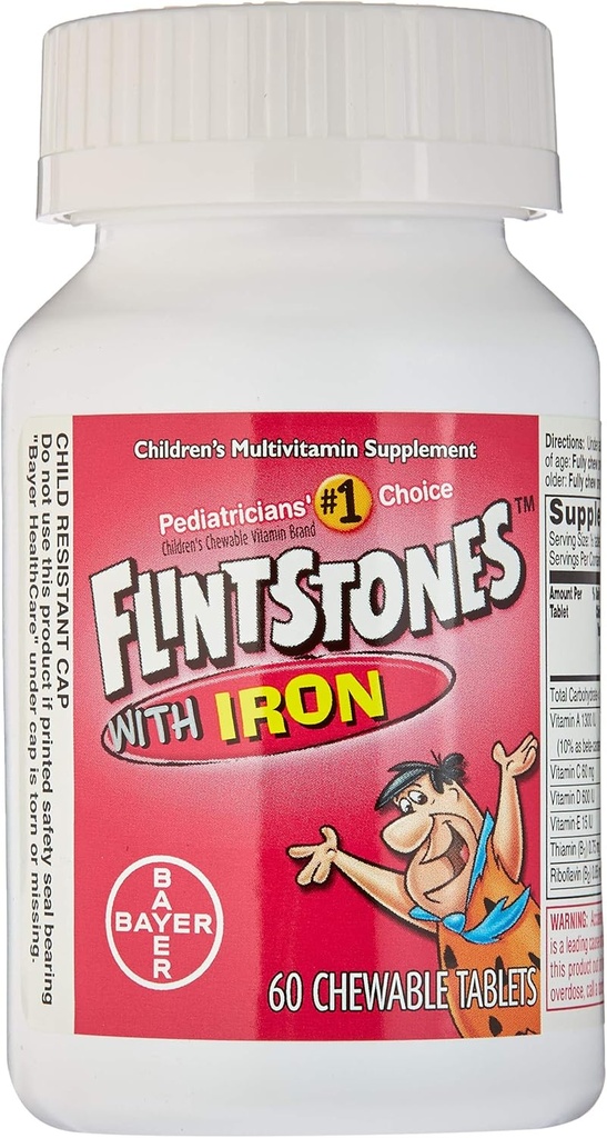 Flintstone Vit W / Iro størrelse 60 Flintstone Childrens Multivitamin Supplement W / Iron Chewable Tabs 60 Ct (pakke med 2)