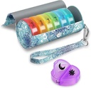 FINPAC Pill Organizer 2 gange om dagen, Stor Ugentlig AM PM Pill Box med carrying PU læder sag for 7 dages medicin pleje, Round Medicine Vitamin Dispenser Container og Indehavere (Emerald Illusions)
