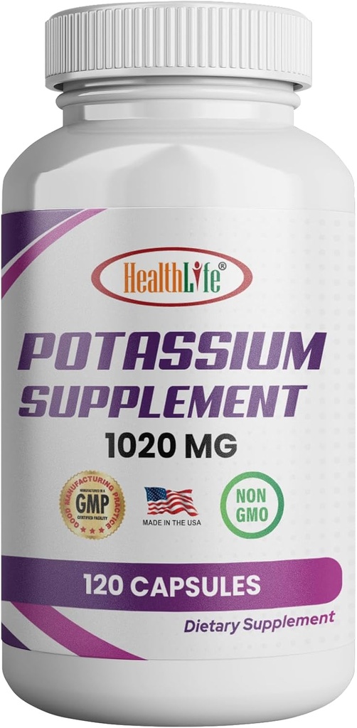 HealthLife Kalium Supplement, 1020 mg, 60 Servering, 120 caps, Kalium Bicarbonat