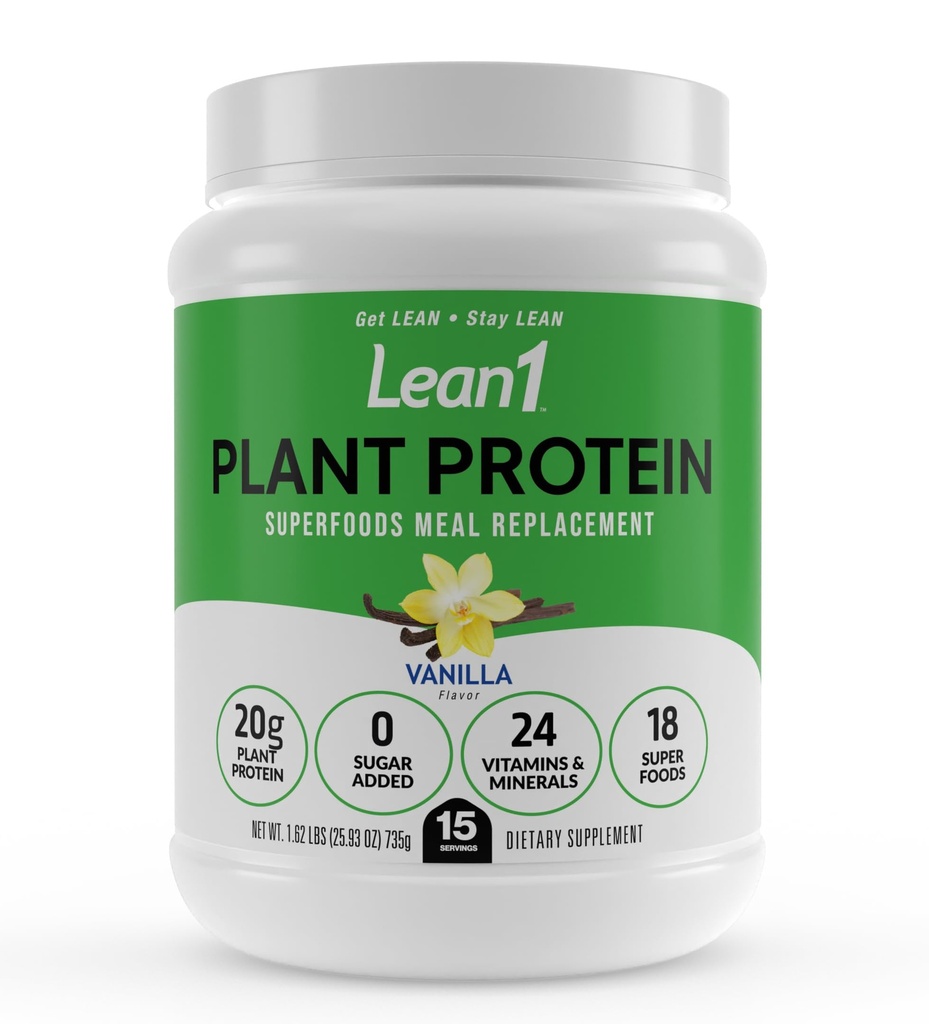 Lean1 Plantebaseret protein pulver, Meal udskiftning, Vanilla Flavor, Clean Protein, 15 Servering