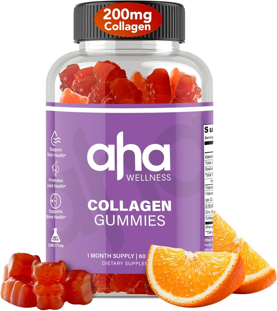 Collagen Gummies, Hår, Hud, & Nails Collagen Support, 200mg af Collagen Peptider, Collagen for kvinder & mænd, Colageno, C-vitamin, E-vitamin, & Zink, non-GMO, 30 Servere