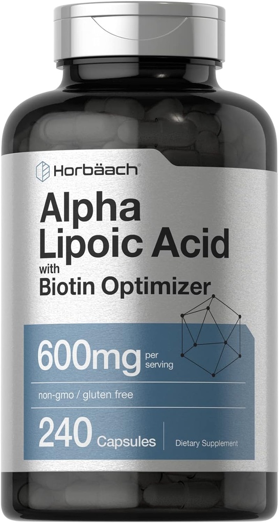 Horbäach Alpha Lipoic Acid 600 mg 6. 4; 240 Kapsler 1. 4; med Biotin Optimizer 1. 4; Non- GMO og Gluten Free Supplement