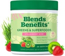 360 Ernæringsblandinger med fordele Super Green Powder w / Probiotika, fordøjelsesenzymer, Sukker & Gluten Free, Plant Based Superfood Drink Mix for Gut Health, Bloating, Immunitet, Samlet Sundhed, 6.35 oz