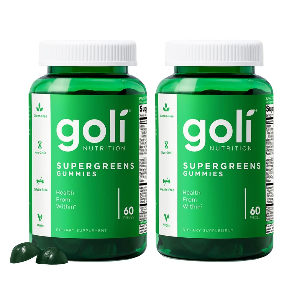 Goli SuperGreens Vitamin Gummy - 120 Greve - Essentielle Vitamin og Mineraler - Plante-baseret, Vegan, Gluten- Free & Gelatine Free - Sundhed indefra, pakke af 2