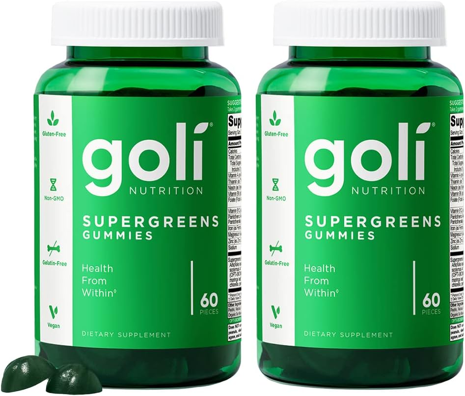 Goli SuperGreens Vitamin Gummy - 120 Greve - Essentielle Vitamin og Mineraler - Plante-baseret, Vegan, Gluten- Free & Gelatine Free - Sundhed indefra, pakke af 2