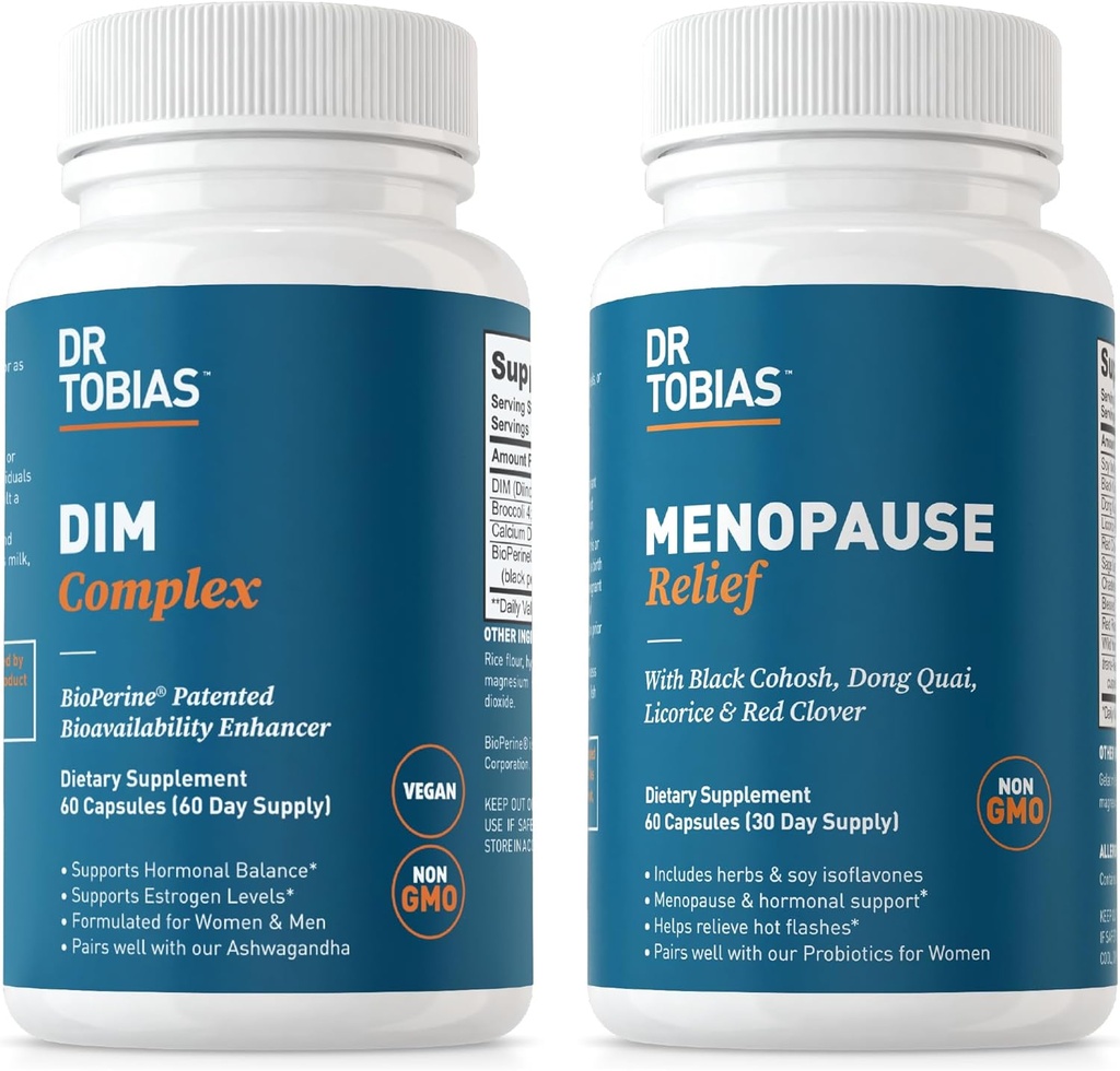 Dr. Tobias Menopause Relief og DIM Complex - Support Hormonal Balance og Menopausale Comfort, Non- GMO