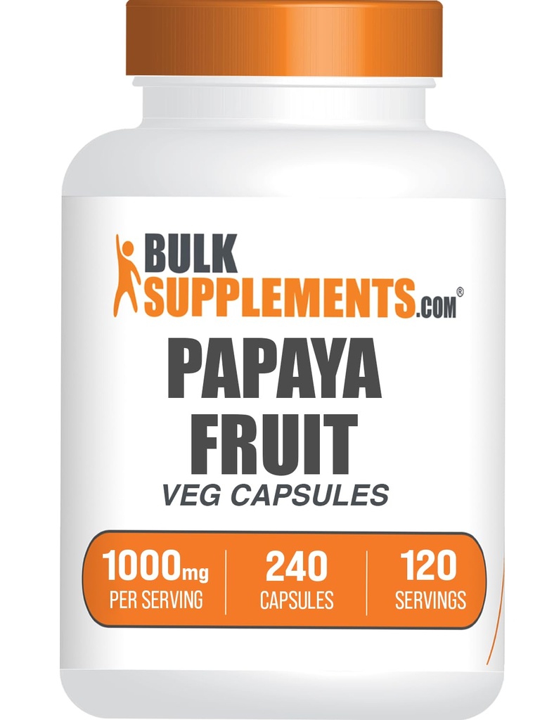 BulkSupplements.com Papaya Fruit Extract Kapsler - fra Carica Papaya, Urte Supplement - Gluten Free, 1000mg, 2 Kapsler pr Servering, 240 Greve (pakke med 1)