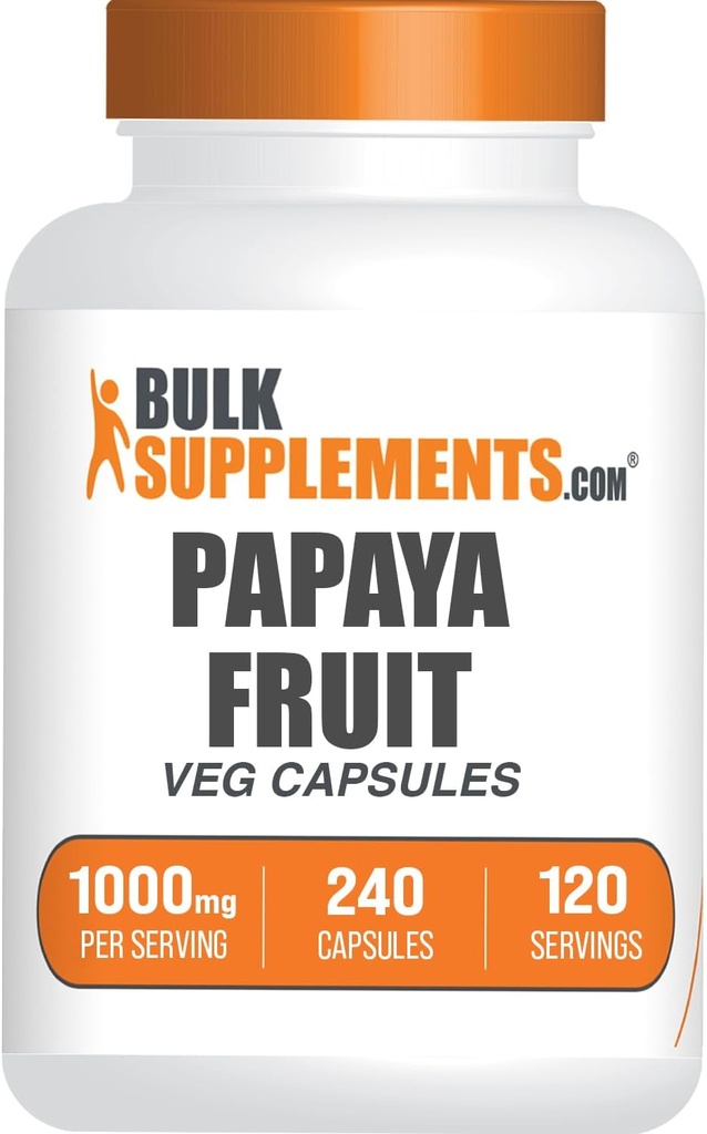 BulkSupplements.com Papaya Fruit Extract Kapsler - fra Carica Papaya, Urte Supplement - Gluten Free, 1000mg, 2 Kapsler pr Servering, 240 Greve (pakke med 1)