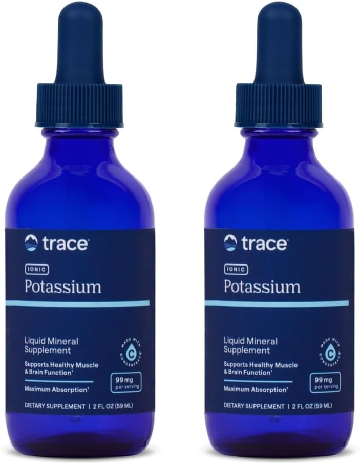 Trace Minerals Ionic Kalium - tillæg med kalium & Magnesium - flydende supplement til støtte Easy Mineral Absorption - sund hjerne & muskel funktion Supplement - 2 fl oz (2 Pack) (66 Servering)