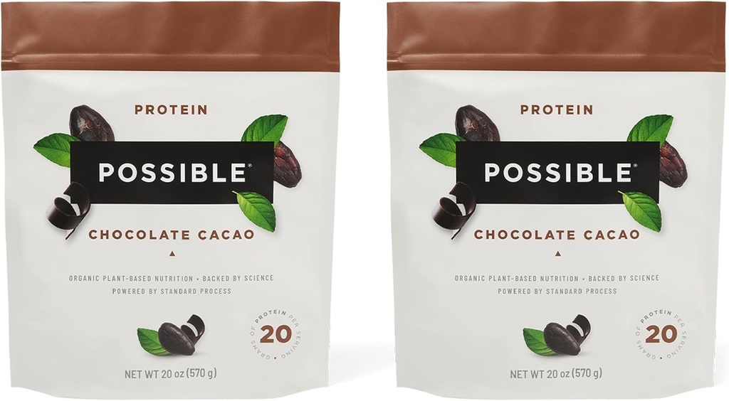 Protein Powder Chocolate Cacao - 20g of Vegan, Plant-Based Protein Mix - Non-GMO, Non-Dairy, Gluten-Free - 3.5g of BCAAs - 9 Essential Amino Acids - 30-Day Supply - 2 Bag, 30 Servings
