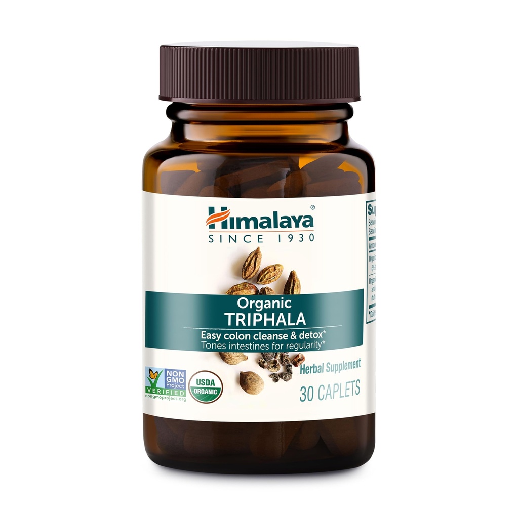 Himalaya Organic Triphala - fordøjelsestilskud til kolon rense & Lejlighedsvis Bloating og Forstoppelse Relief - USDA Organic, Vegan, Non- GMO, Gluten Free, 688 mg, 30 kapsler