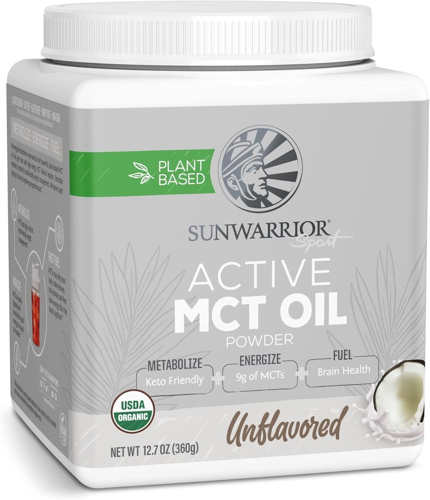 Sunwarrian Organic MCT Oil Powder Supplement Medium- Chain Triglycerides Pure Cocutter Medical 124; Keto USDA Sugar Soy Gluten Dairy Free Non- GMO Medical 124; Unflavored 40 Serveringer Aktiv
