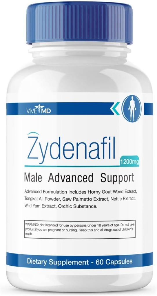 VIVE MD Zydenafil piller til mænd avanceret formel - Zydenafil mandlige piller - Zydenafil 1200mg for maksimal styrke med Tongkat Ali, Saw Palmetto, Horny Geat Weed Anmeldelser (60 kapsler)