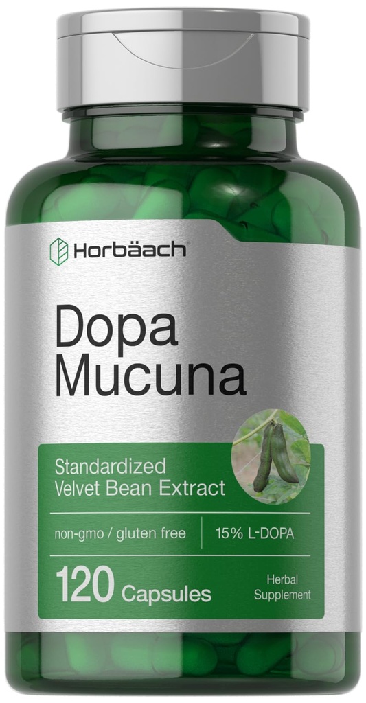 Horbäach Dopa Mucuna Supplement: 124; 120 Kapsler: 124; Velvet Bean Herbal Extract: 124; 15% L- dopa: 124; Non- GMO & Gluten Free