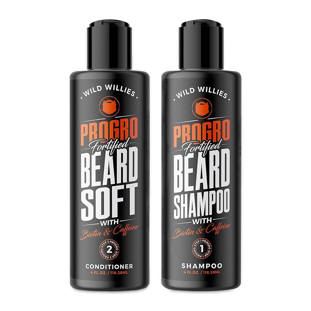 Wild Willies ProGro Beard Growth Shampoo & Conditioner sæt til Thicker & Fuller Beard