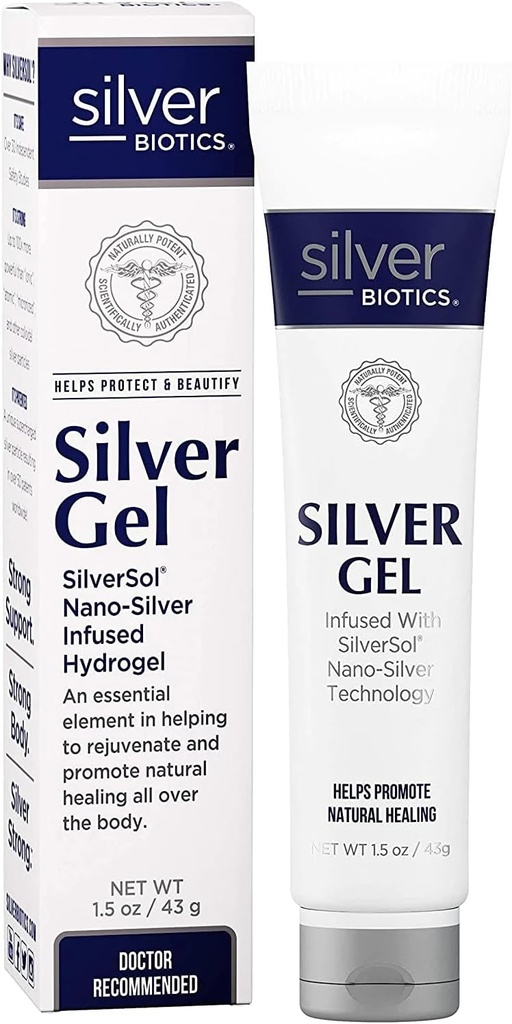American Biotech Labs Silver Biotics Patenteret Multivalent SilverSol 20 PPM Lindrende hud Gel124; Alsidige 1,5 oz for hud comfort og wellness
