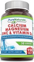 Pure Naturals Calcium Magnesium Zink Vitamin D3 Supplement Note 124; Calcium 1000mg, Magnesium 400mg, Zink 25mg, Vitamin D3 600 IE
