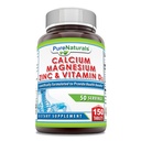 Pure Naturals Calcium Magnesium Zink Vitamin D3 Supplement Note 124; Calcium 1000mg, Magnesium 400mg, Zink 25mg, Vitamin D3 600 IE