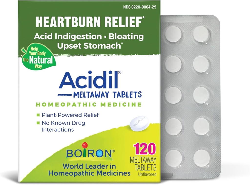 Boiron Acidil tabletter til lindring af syre Reflux, Heartburn, fordøjelsesbesvær, og opsat mave - 120 Tæl