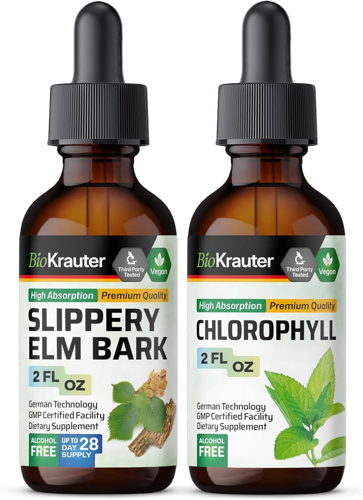 BIO KRAUTER Slippery Elm Tinktur 2 Fl. Oz. & Chlorophyll Tinktur 2 Fl. Oz.