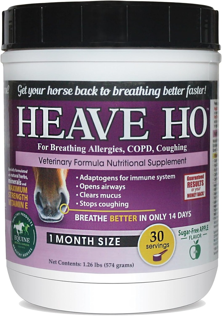 Heeve Ho Horse Nutritional supplement til vejrtrækning Allergier, KOL, Hoste 30 Servering Sugar- Gratis Apple