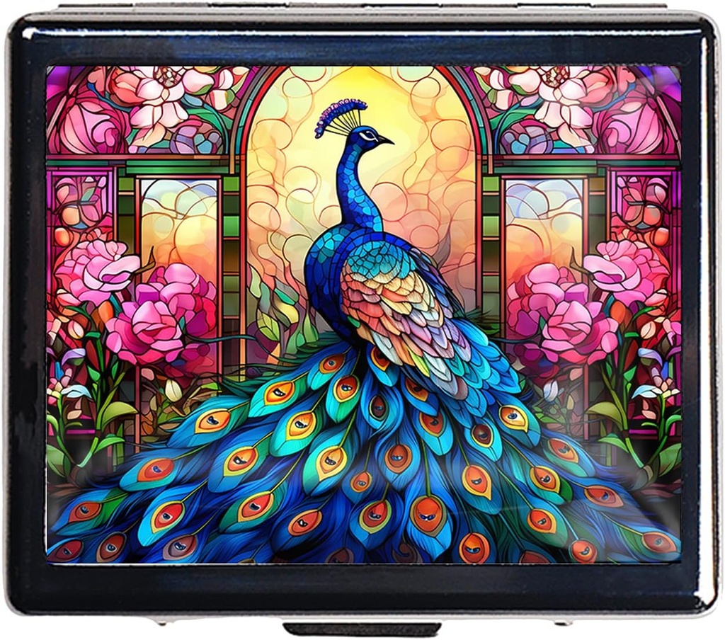 Sølv Vintage Pill Box 7 Dag Metal Pill Box med spejl og 8 Compartments Cute Travel Pill Organizer til Purse (Peacock)