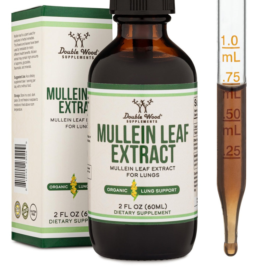 Dobbelt Wood Kosttilskud Mullein Leaf Dryps til Lungs, 2 FL OZ (60 Servering), Understøtter Lung & Respiratory Health (bedre Absorbed Than Kapsler)
