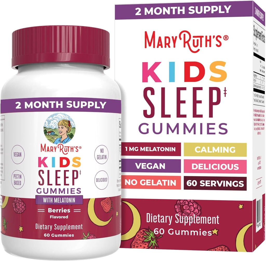 MaryRuth Organics Melatonin Gummies for Kids against 124; 2 Months Supply Measures 124; Sleep Gummy for Kids Age 4 + Measures 124; Melatonin 1 mg Measures 124; Afslapning & Sleep Support Measures 124; Vegan 124; Gluten Free Measures 124; 60 Greve
