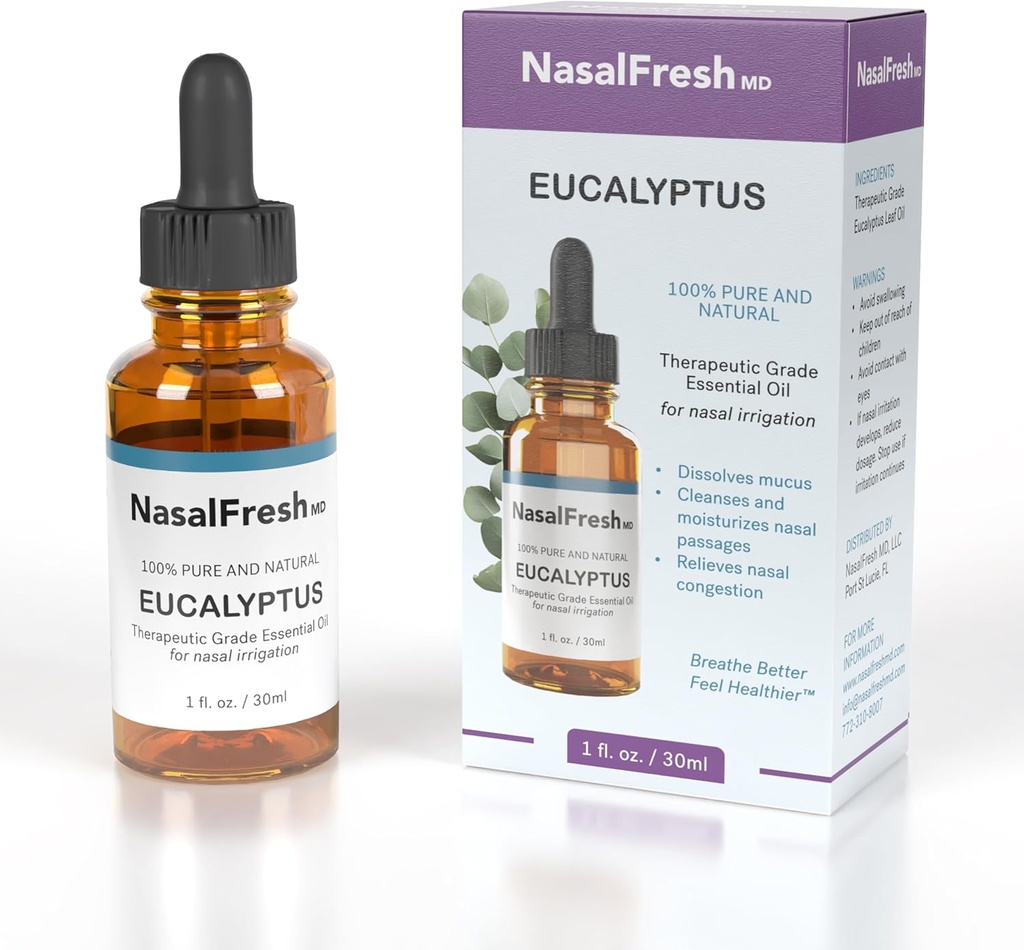 NASALFRESH MD - Essential Oil - Nasal Vanding - Congestion Relief - Nasal Wash Additive - High Grade Essential Oil - Renser & Fugt Nasal Passages - 1oz