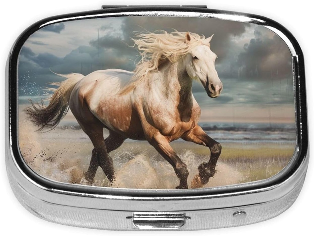 Horse Printed Square Pill Organizer med 2 afdelinger, Portable Mini Pill Box Pill sag for medicin, Vitamin, Fiskeolie, Kosttilskud