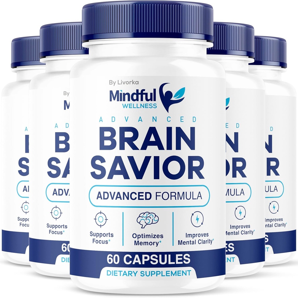 (5 Pack) Mindful Wellness Advanced Brain Savior Kapsler, Officiel Mindful Wellness Supplement piller, Mindful Wellness Support Kapsler Premium Formel - Alle naturlige piller, 300 Kapsler til 5 Måneder