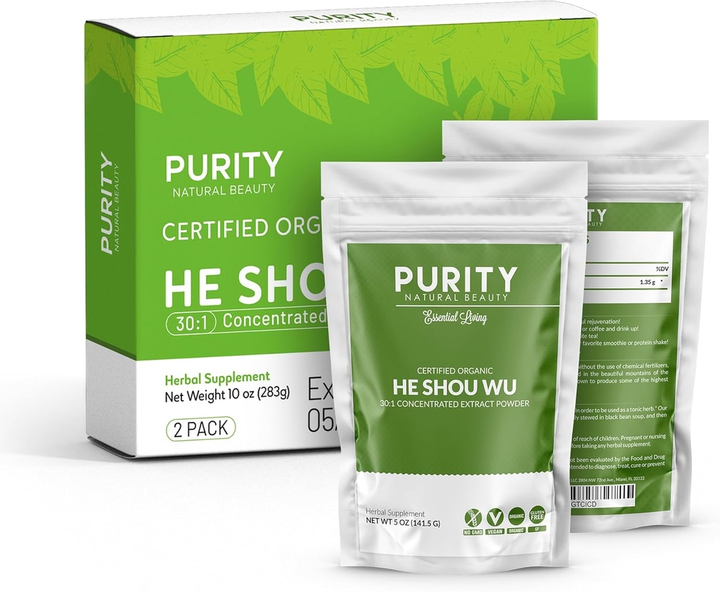 Certified Organic He Shou Wu - Stor 5oz Bag på 30: 1 Koncentreret -Fo-ti - Organic Foti Ekstra- Fo ti He Shou Wu Organic (Pack of 2-10 Ounces)