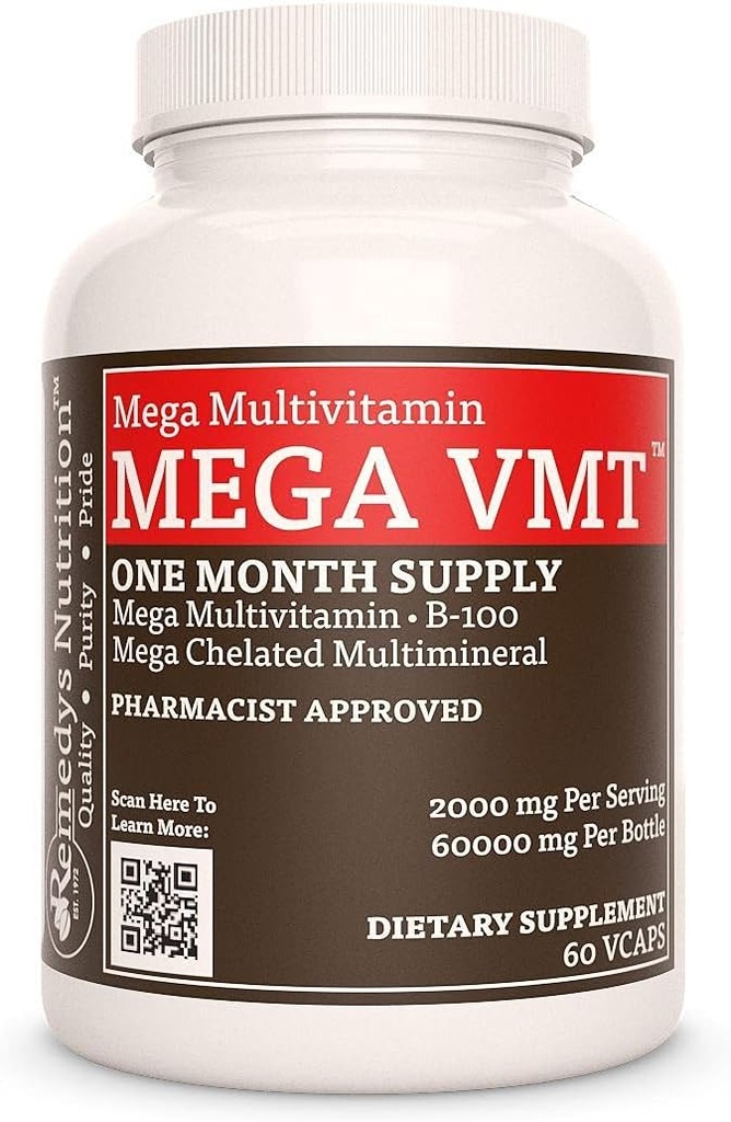 Remedy 's Nutrition Mega VMT ekskl. 124; Daily Multivitamin ekskl. 124; 1000 mg, 60 Vegan kapsler Kosttilskud med urter