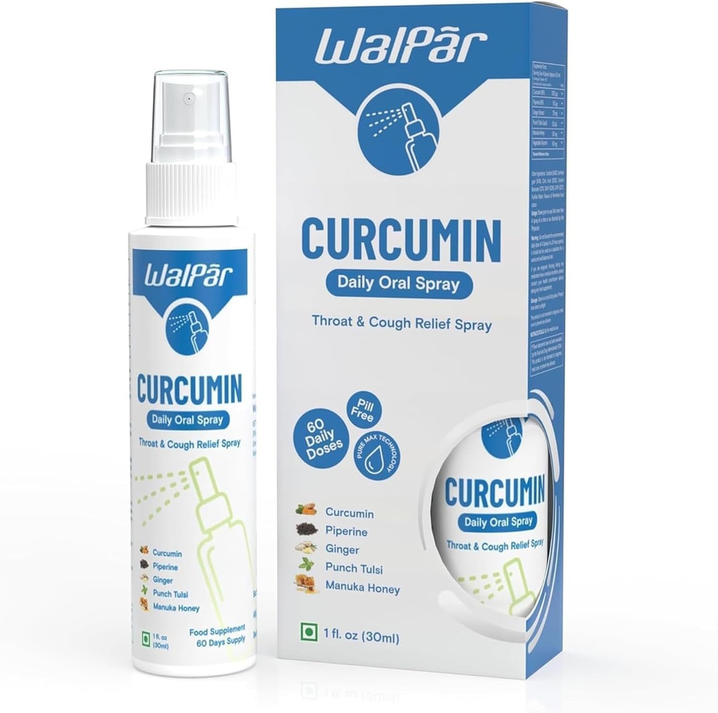 Curcumin Oral Spray - A Natural Blend with Curcumin, Piperine, Ginger Extract, Punch Tulsi, og Manuka Honey Buddy 124; 30ml 1 fl. oz