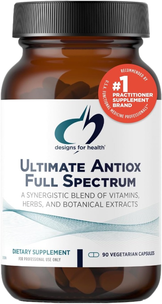 Design til sundhed Ultimate Antiox Fuld Spektrum - Antioxidant tillæg med Resveratrol, Acerola, Lutein, Curcumin C3, Quercetin + mere (90 kapsler)