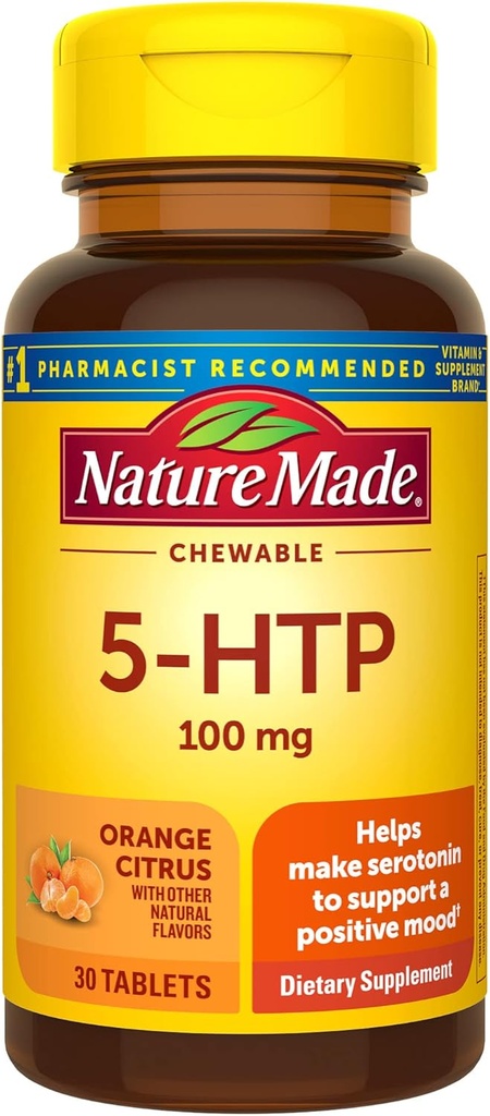 Nature Made Chewable 5HTP 100mg, 5-HTP Mood Support Supplement, 30 5 HTP Chewable Tablets, 30 Day Supply