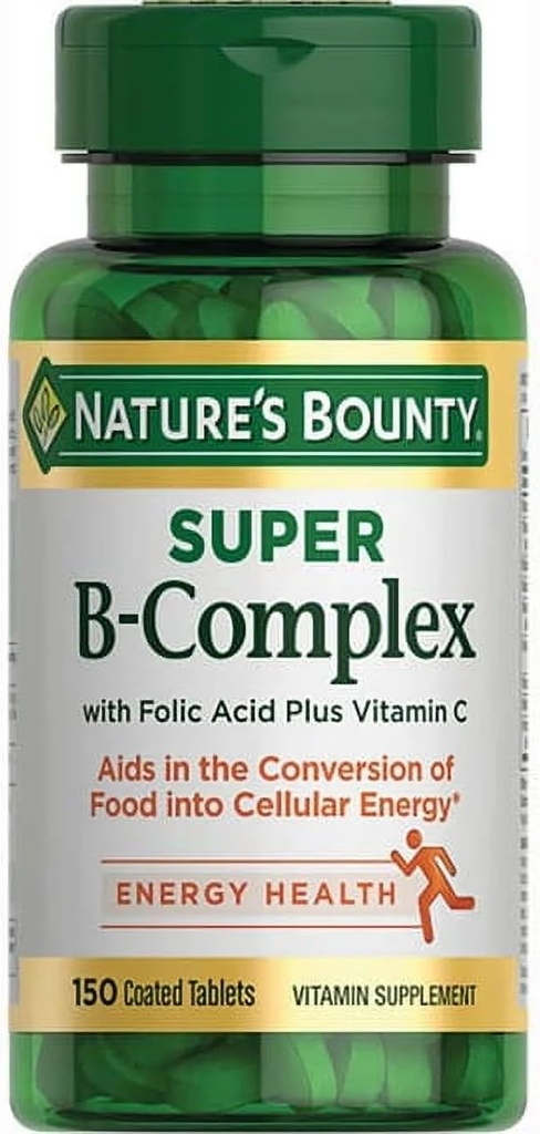 Naturens Bounty Super B- kompleks med folinsyre Plus C-vitamin, 300 tabletter (2 x 150 Count Flasker)