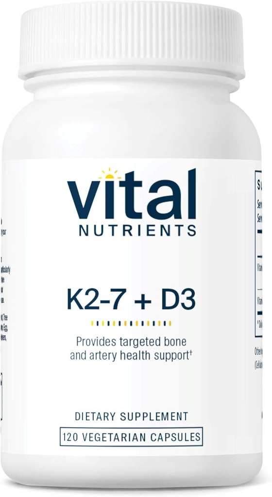 Vital Nutrients Vitamin D3 + K2 | 2000 IU | Vitamin D3 K2 Supplement | Vitamin D Complex for Healthy Calcium Levels, Muscle & Bone Health | Gluten, Dairy, Soy Free | 120 Capsules
