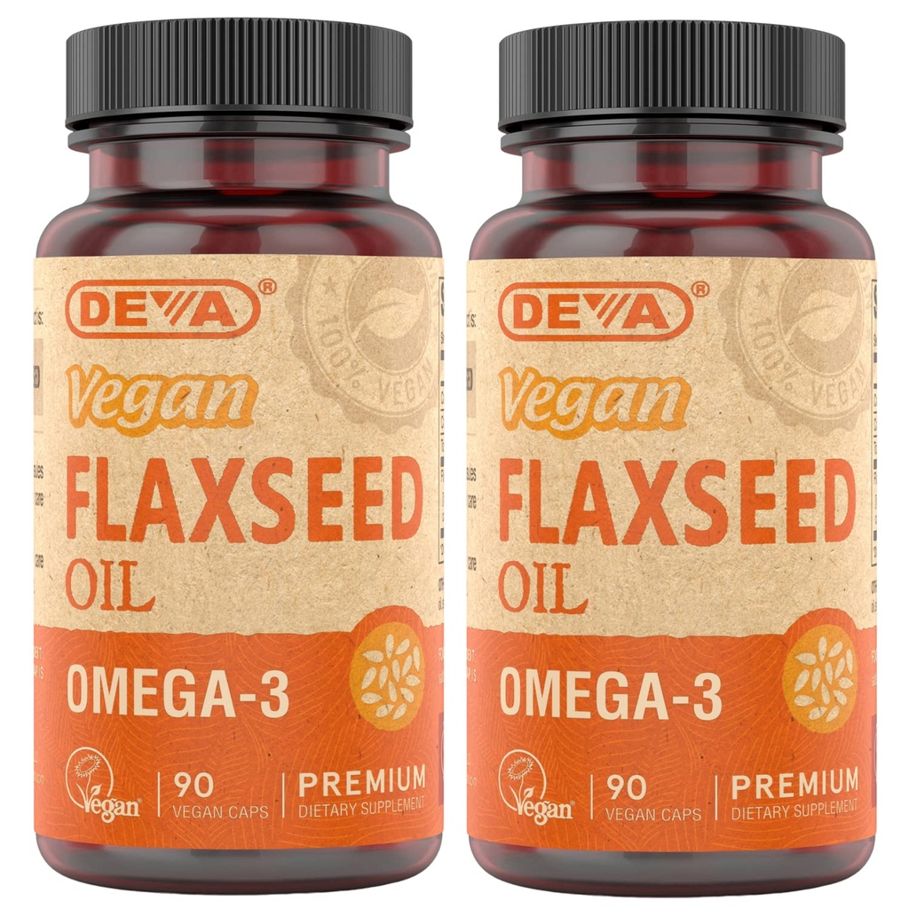 DEVA Organic Vegan Vitamin Lex Seed Oil - Rich in Omega-3, Cold- Pressed & Uraffineret - 90 Kapsler, 2- Pack