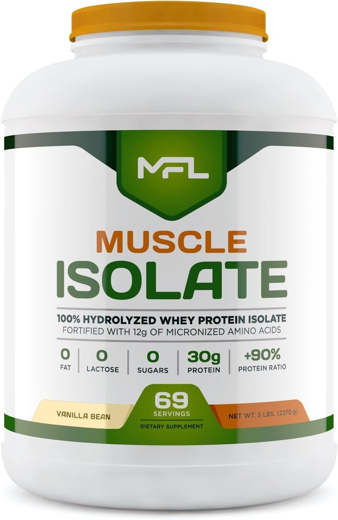 MFL 100% Isolate Protein l 30g Protein l 12g Aminosyrer l Keto Friendly l Low Carbs l 5 lbs. (Vanilla Bean)