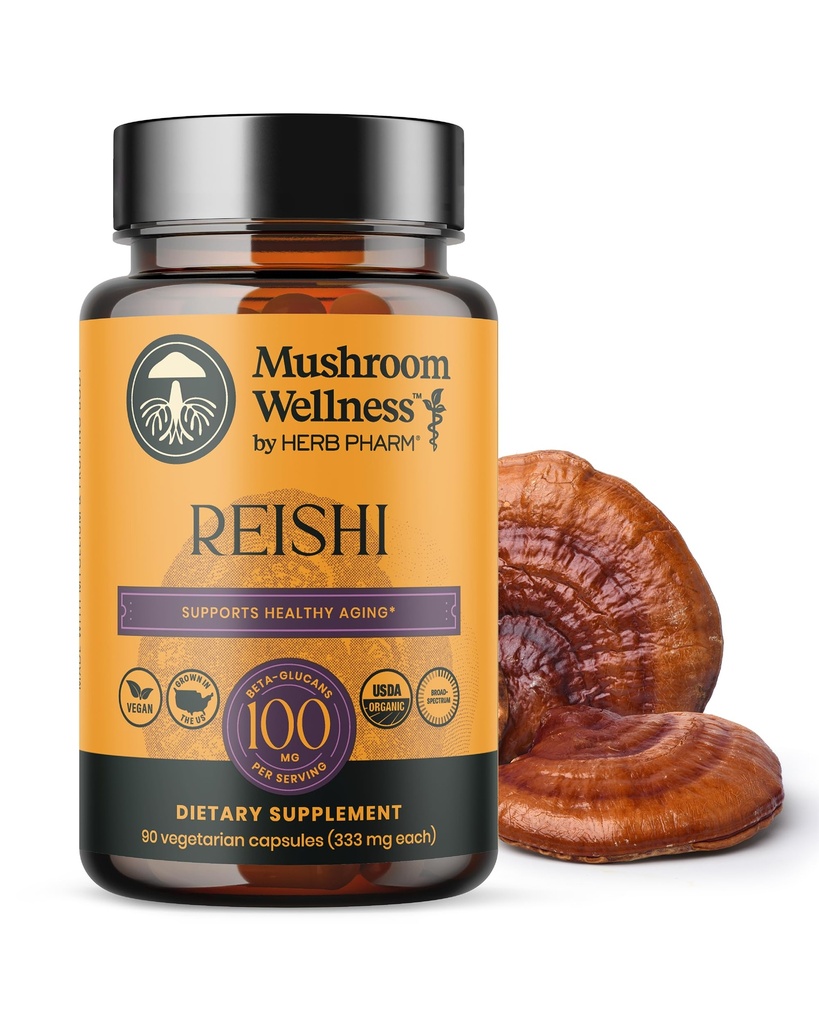 Mushroom Wellness Reishi Mushroom kapsler, med Organic Red Reishi til immunforsvar, Traditional Nervesystemet Support & Kardiovaskulær Sundhed, 90 Veganske kapsler *
