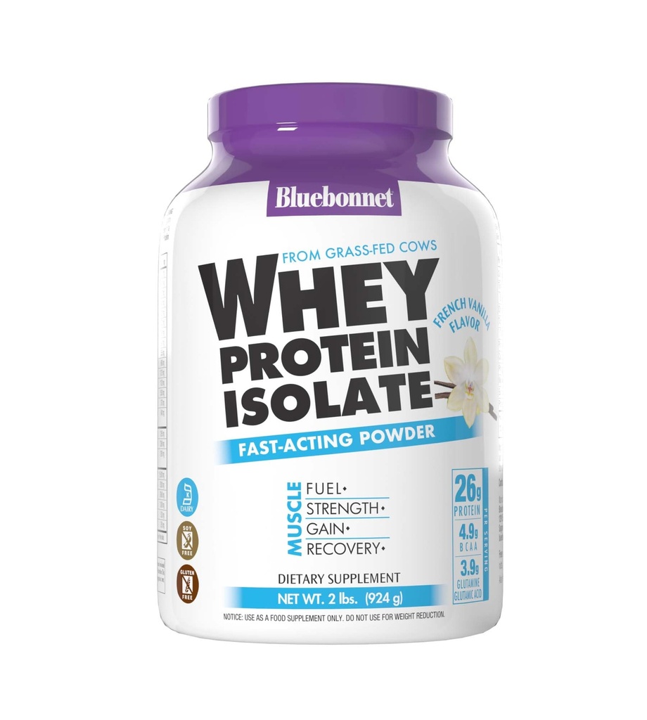 BlueBonnet Nutrition Whey Protein Isolate Powder from Grass Fed Cower, 26g Protein, Ingen Sukker Tilføjet, Gluten & Soy gratis, kosher Dairy, 2 Lbs, 28 Servering, Fransk Vanilla Flavor